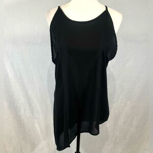 Stella Luce black high neck asymmetrical hem tunic top size large